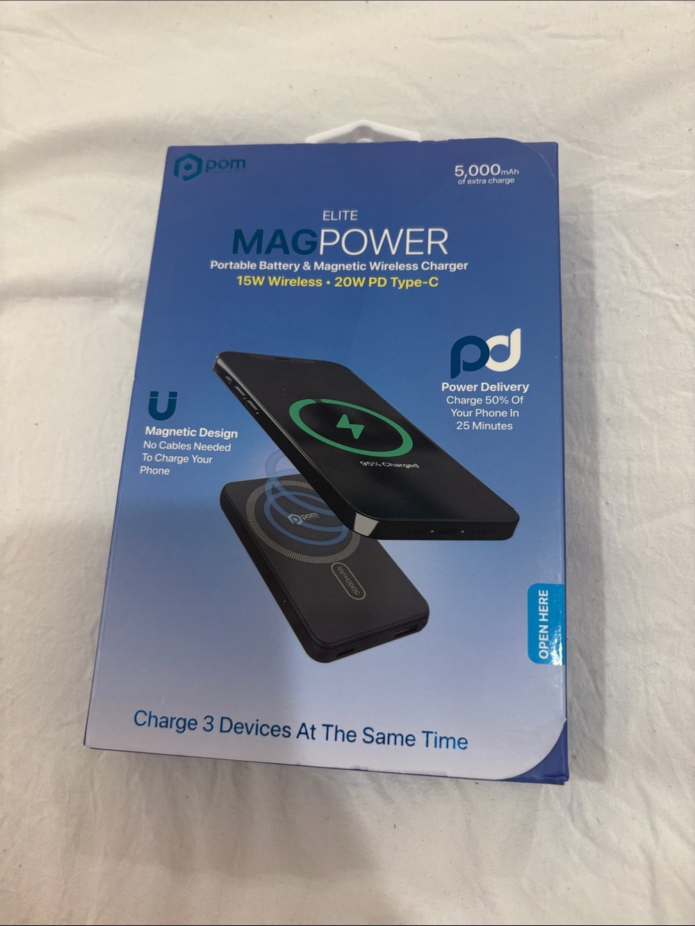 Pom Elite MagPower Portable Magnetic Wireless Charger - Blue